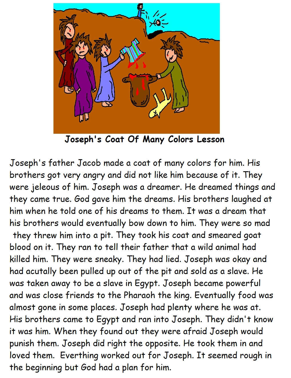 Joseph And His Coat Of Many Colors Story Printable
